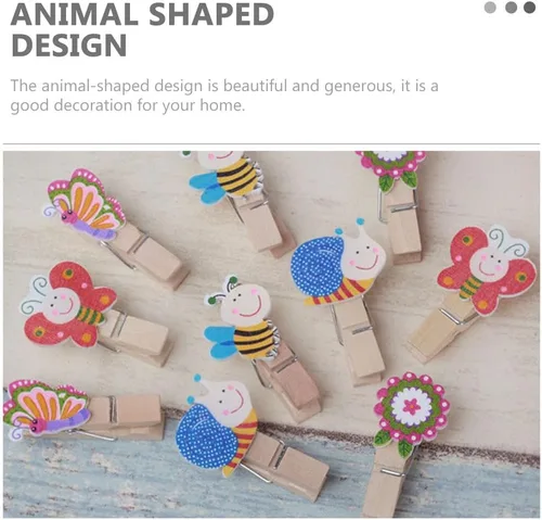 Miniatura 5 de EXCEART Pinzas para la ropa con forma de animal, 50 clips de madera para fotos, manualidades, organización del hogar, clips de dibujo, pequeñas