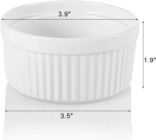 Miniatura 2 de Foraineam Juego de 12 platos de porcelana de 8 onzas para soufflé, aptos para horno, utensilios blancos para hornear, postre, natillas para hornear