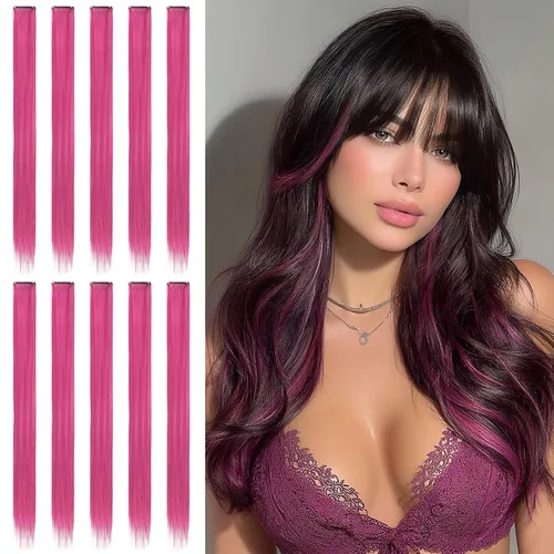 Miniatura 22 de Sofeiyan 10 extensiones de cabello sintético lacio de colores con clip de 22 pulgadas, para mujeres, niños y niñas, para Halloween, Navidad