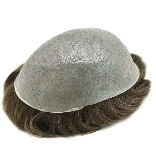 Miniatura 5 de Cabello humano para hombres, tupé, piezas de cabello humano europeo, todo en V, artesanía, 0.002 in, piel fina, sistemas de reemplazo de cabello
