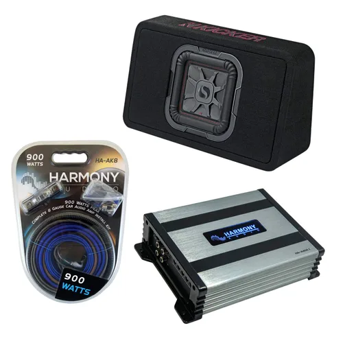 Harmony Audio Kicker 46TL7T82 Car Audio L7T - Paquete de subcaja delgada de 8 pulgadas con amplificador Harmony HA-A400.1 y kit de amplificador