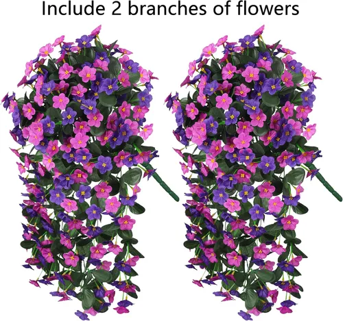 Miniatura 5 de Flores Artificiales Falsas Colgantes Plantas para Decoración de Exterior Invierno Verano, 2PCS Flores de Margarita de Seda Sintética de Aspecto Real