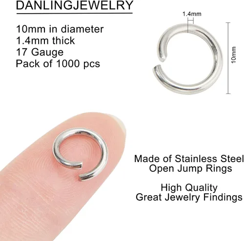 Miniatura 2 de DanLingJewelry 1000 anillos de salto abiertos de acero inoxidable 304 calibre 17 de 0.394 in para hacer joyas, conectores de joyería, encontrar