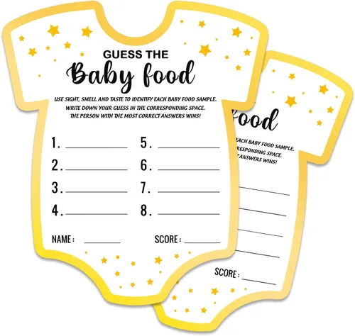 Juego de baby shower - Guess The Baby Food, juego de 30 tarjetas, revelación de género y actividades de fiesta Adivina la comida para bebés