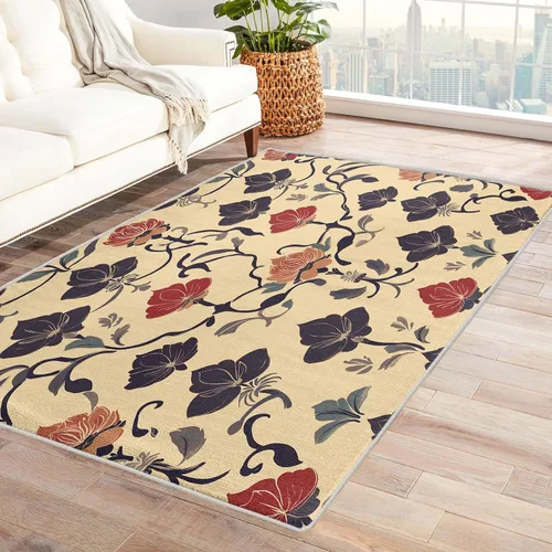 Alfombra floral vintage para entrada, dormitorio, cocina, 2 x 3 pulgadas, diseño de flores beige, tapete para puerta de 2 x 3 pies, decoración del