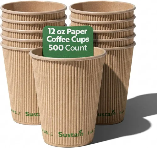 Miniatura 11 de Restaurantware Tazas de café de papel de 4 onzas, paquete de 500 tazas aisladas de pared ondulada, para bebidas calientes, papel kraft resistente a