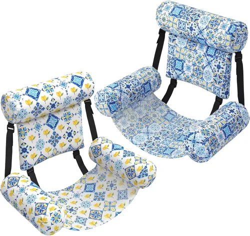 Miniatura 9 de Threehoney Paquete de 2 flotadores grandes para sillas de piscina para adultos, silla inflable de verano, silla flotante de agua, hamaca flotante