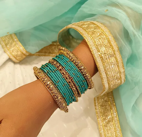 Miniatura 4 de Efulgenz Indian Silk Thread Bangle Set Crystal Stone Studded Metal Beaded Bangles Indian Bangles for Women for Wedding Party Boho Bracelet Bangle