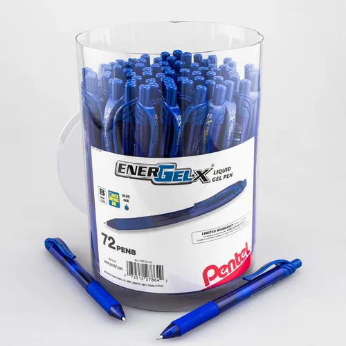 Pentel EnerGel-X - Bolígrafo de gel retráctil, (0.039 pulgadas) de línea gruesa, tinta azul, recipiente de 72 unidades (BL110PC72C)