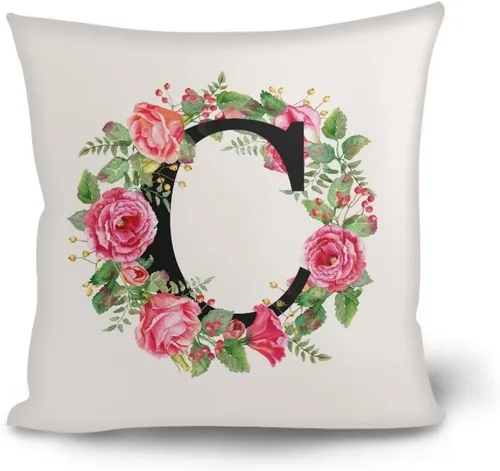 Miniatura 20 de Fundas de almohada decorativas del alfabeto, fundas de almohada con estampado floral de la letra B, fundas de almohada cuadradas suaves, fundas
