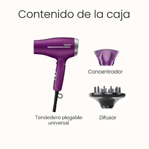 Miniatura 7 de Conair Worldwide Secador de pelo con mango plegable con concentrador y difusor, 1875W secador de pelo de viaje con tecnología de voltaje