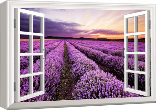 Miniatura 16 de wall26 - Cuadro en lienzo para pared, vista de ventana, atardecer neón, cielo, palmera tropical, playa, naturaleza, desierto, fotografía, realismo