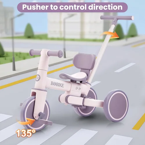 Miniatura 4 de BoBike Triciclo 5 en 1 para niños pequeños de 18 meses a 5 años, bicicleta para niños con pedales mejorados, mango de empuje para padres, bicicleta