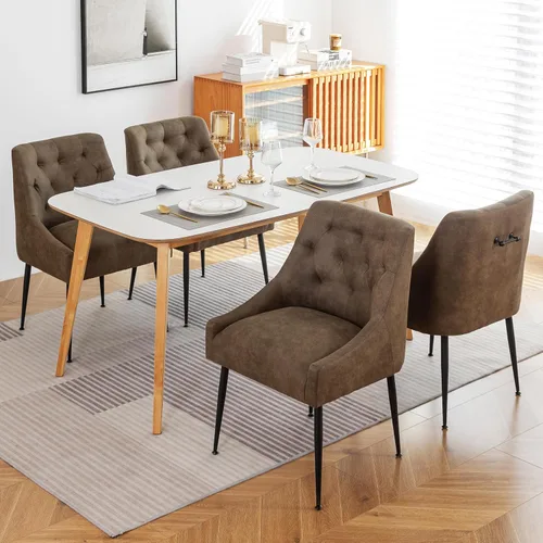 Miniatura 14 de Juego de 2 sillas de comedor modernas, sillas de comedor de cocina de mediados de siglo con cojines de 5.12 pulgadas y patas de metal, sillas Beige