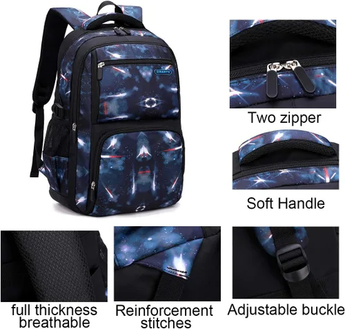 Miniatura 4 de JiaYou Mochila de galaxia con patrón espacial para niños, primaria, junior, escuela secundaria, mochila para computadora portátil, azul azul