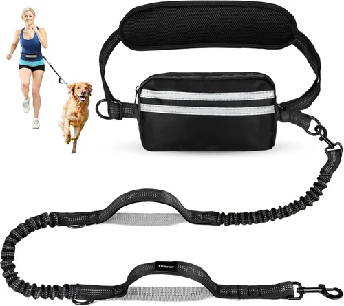 Miniatura 10 de Correa de perro manos libres con bolsa, correa elástica retráctil con dobles asas acolchadas, correas de perro con elástico para cachorros medianos