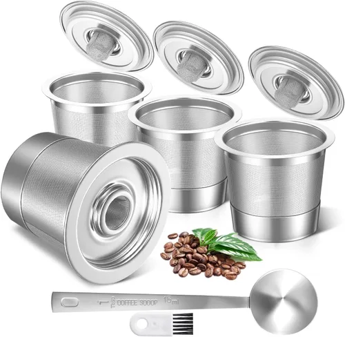 Miniatura 10 de Paquete de 2 tazas K reutilizables para Keurig 1.0 – Cápsulas de café de acero inoxidable con tapa esférica y cuchara de metal – Filtros de café