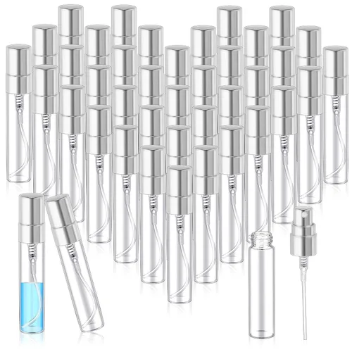 Miniatura 20 de Zhehao - 200 unidades de mini botellas de spray de 5 ml, botellas de vidrio transparente para perfume, atomizador de perfume recargable con Tapa
