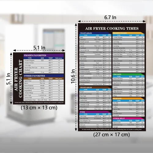 Miniatura 3 de Tabla magnética de tiempos de cocción para freidora de aire - Juego de 2 hojas magnéticas para más de 80 alimentos, guía rectangular de cocción