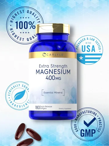 Miniatura 5 de Carlyle Óxido de magnesio 400 mg 180 cápsulas blandas Mineral esencial Suplemento sin OMG y sin gluten