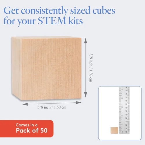 Miniatura 4 de Cubos de madera para bricolaje de 5/8 pulgada, paquete de 50 bloques de madera pequeños en bruto, bloques de madera sin terminar para manualidades