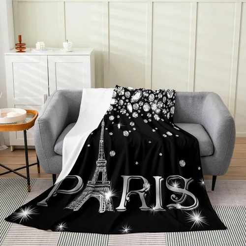 Miniatura 16 de Erosebridal Manta romántica de la Torre Eiffel de 40 x 50 pulgadas, manta romántica de vellón de la torre de París para adolescentes y adultos