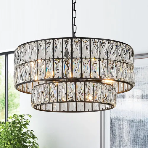 Miniatura 19 de Lámpara Colgante de Cristal de 4 Luces Araña Moderna Negra Pequeña de 12" Cristal Semi Empotrada Luz de Techo Redonda para Isla de Cocina, Negro