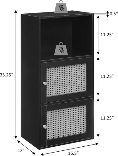 Miniatura 3 de Convenience Concepts Xtra Storage - Armario de 2 puertas de tejido bohemio de 16.5 pulgadas, organizador de almacenamiento moderno con estante, 2