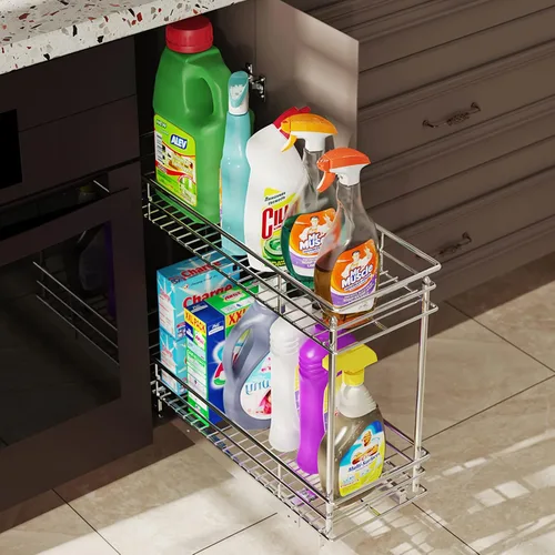 Miniatura 4 de LOVMOR Organizador y almacenamiento de armario extraíble (5 pulgadas de ancho x 21 pulgadas de profundidad) de 2 niveles para gabinete de base