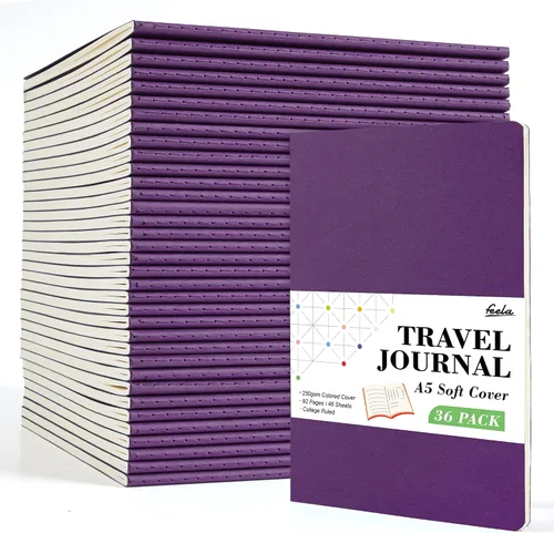 Miniatura 24 de Feela - Paquete de 36 cuadernos de tapa blanda en blanco, a rayas, para viajes, para mujeres y hombres, cuadernos para escribir, cuadernos rayados