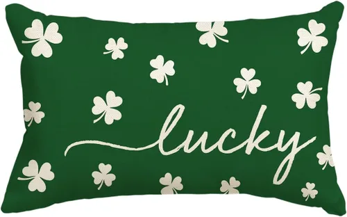 Miniatura 12 de AVOIN colorlife Funda de almohada de trébol de la suerte del día de San Patricio, 18 x 18 pulgadas, funda de cojín verde trébol para decoración