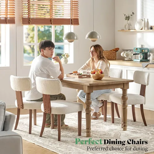 Miniatura 2 de AMERLIFE Juego de 2 sillas de cocina, sillas Boucle con respaldo y asiento curvados tapizados, marco de madera dura de estilo moderno, color gris