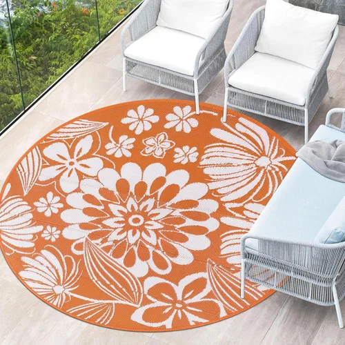 Miniatura 16 de Ileading Alfombra de Paja de Plástico para Exteriores 5x8 pies Estilo Floral Divertido Alfombras de Área Reversibles para Patio Impermeables