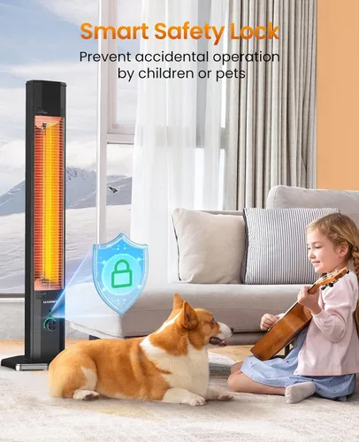 Miniatura 6 de Calentador Eléctrico de Patio al Aire Libre, Haimmy Calentador Infrarrojo de 42 Pulgadas con Control Remoto, 9 Niveles de Calor, Temporizador de 9H