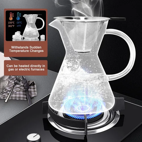 Miniatura 4 de Cafetera de vidrio para verter sobre vidrio de 17 onzas y filtro inoxidable Double Stainless,Thickened Heat-Resistant Borosilicate Glass,Plastic