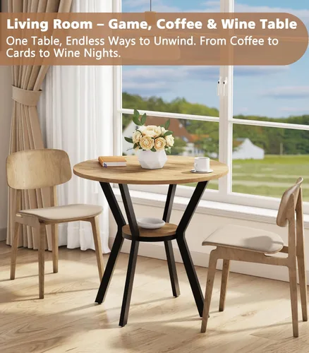 Miniatura 7 de Mesas redondas de cocina para 2-4, mesas de comedor pequeñas de 31.5 pulgadas con almacenamiento, mesa de comedor circular de madera rústica