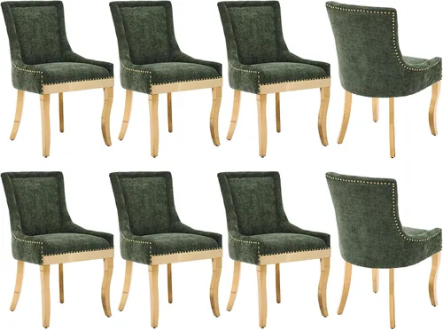 Miniatura 16 de Sillas de Comedor - Juego de 6 sillas de comedor modernas, tapizadas de tela con respaldo alto con ribete de cabeza de clavo y patas curvas
