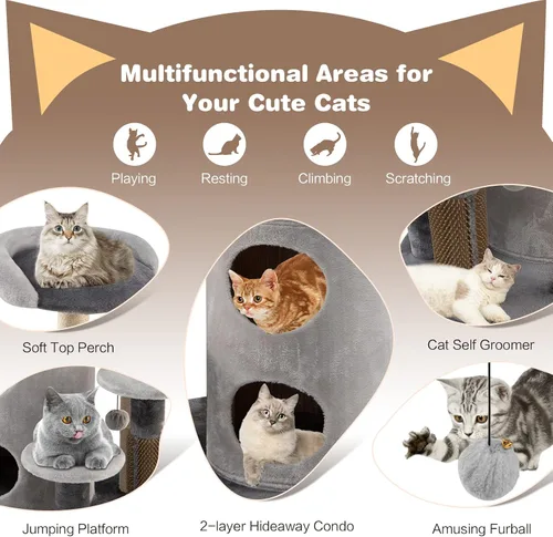 Miniatura 4 de Tangkula Árbol para gatos de interior, torre para gatos de varios niveles de 40 pulgadas con postes rascadores, percha superior, bolas de piel