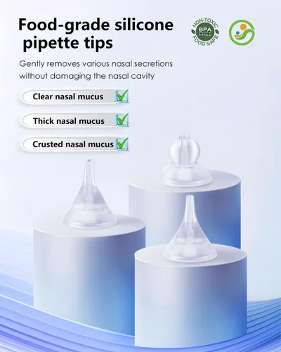 Miniatura 8 de Aspirador nasal para bebé, aspirador nasal eléctrico para bebé, para aliviar la congestión nasal, limpiador de nariz con 3 puntas de silicona, nivel
