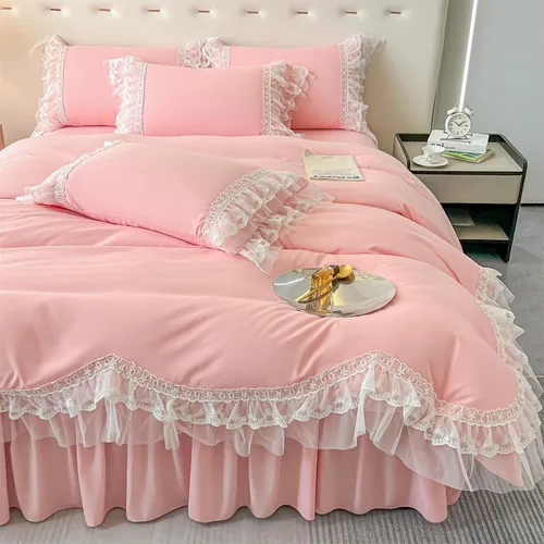 Miniatura 15 de MOOWOO Chic - Juego de funda de edredón de poliéster y encaje con volantes, ropa de cama negra para niña, funda de edredón de 2 piezas con cierre