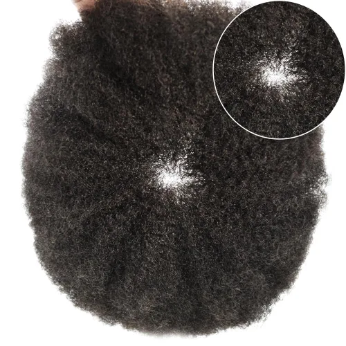 Miniatura 4 de Afro Toupee For Black Men Black Human Hair Mens Toupee Full Lace Hairpiece African American Wavy Kinky Hair System For Men 2MM Afro Wavy-#1 Jet Black