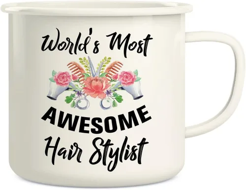 Retreez World's Most Awesome Hairstylist Hairdresser - Taza de café esmaltada de acero inoxidable de 16 onzas, divertido sarcasmo, regalo de