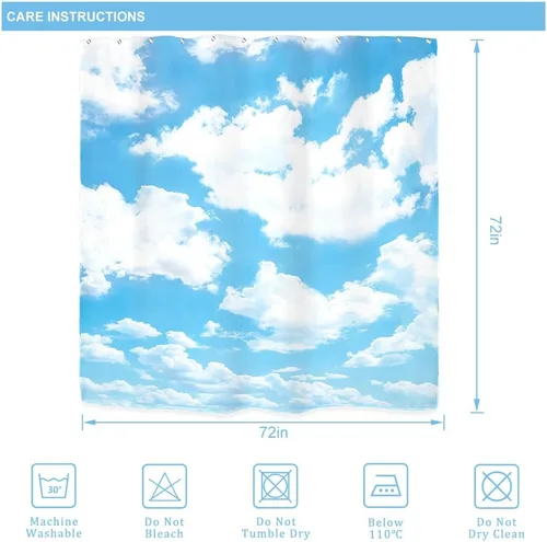 Miniatura 5 de Riyidecor Cortina de ducha con diseño de nube blanca y cielo azul, paisaje natural, tela impermeable de 72 x 72 pulgadas, decoración de bañera