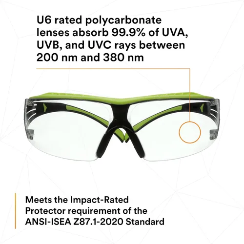 Miniatura 4 de 3M Gafas de seguridad, SecureFit 400X, ANSI Z87, lente transparente antivaho y antiarañazos, marco verde y negro, protector de cejas, ligero, puente