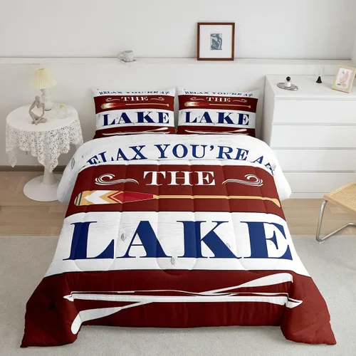 Miniatura 34 de Lake House - Juego de edredón tamaño individual, juego de ropa de cama rústica de granja vieja de 2 piezas para niños, adolescentes y adultos