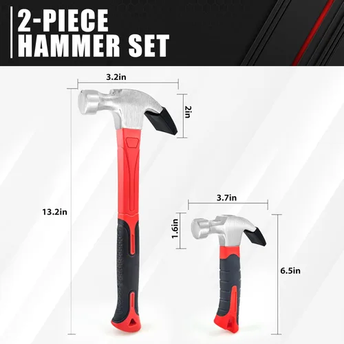 Miniatura 8 de C&T Juego de martillos de 2 piezas, martillo de garra rechoncho de 8 onzas con iniciador de uñas magnético y martillo de pinza de uso general