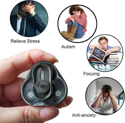 Miniatura 6 de Deslizador de metal para ansiedad, rotación triangular, forma de trébol, juguetes EDC para adultos para aliviar el estrés y la ansiedad, TDAH Negro