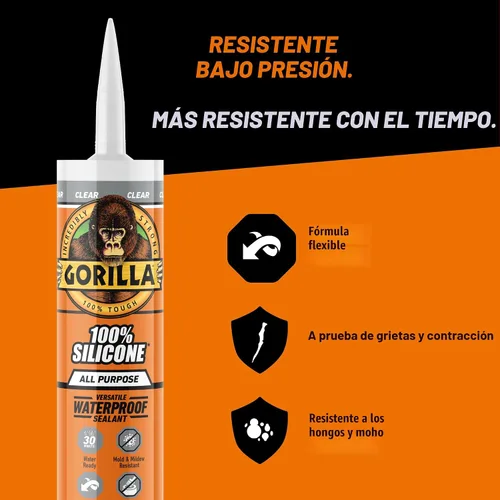 Miniatura 7 de Gorilla Sellador de silicona impermeable para calafatear y sellar, cartucho de 10 onzas (paquete de 1), sellador de calafateo transparente