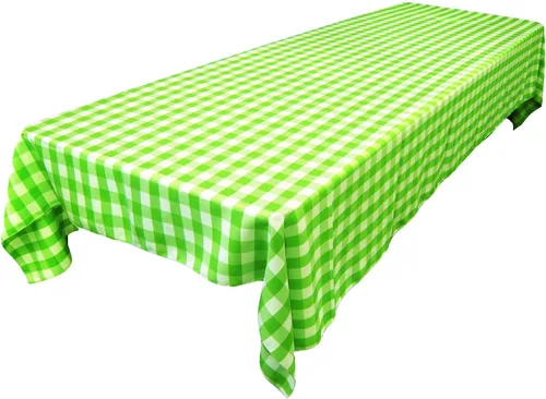 Miniatura 6 de LA Linen Mantel rectangular de poliéster Gingham a cuadros 60 por 84 pulgadas, blanco y verde oscuro