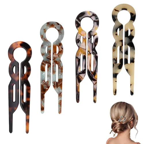 4 horquillas francesas en forma de U para mujer, pinzas de acetato para cabello grueso, fino y fino, pasadores decorativos para moño en negro y
